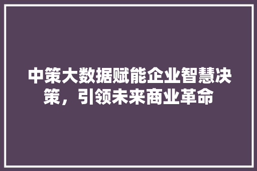 中策大数据赋能企业智慧决策，引领未来商业革命
