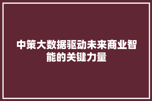 中策大数据驱动未来商业智能的关键力量