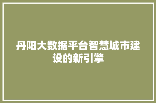 丹阳大数据平台智慧城市建设的新引擎