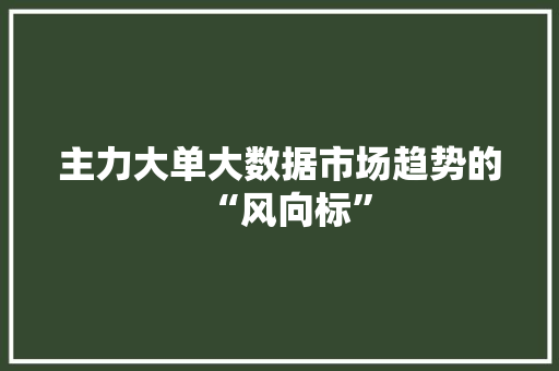 主力大单大数据市场趋势的“风向标”