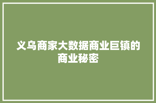 义乌商家大数据商业巨镇的商业秘密