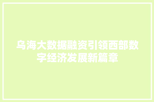乌海大数据融资引领西部数字经济发展新篇章