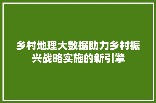 乡村地理大数据助力乡村振兴战略实施的新引擎