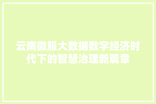 云南微服大数据数字经济时代下的智慧治理新篇章