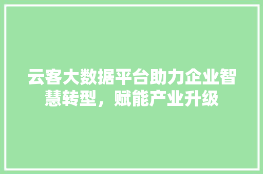云客大数据平台助力企业智慧转型，赋能产业升级
