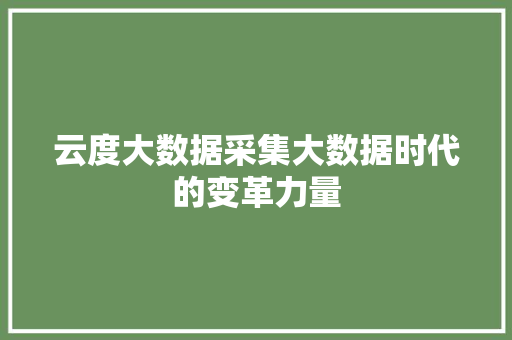 云度大数据采集大数据时代的变革力量