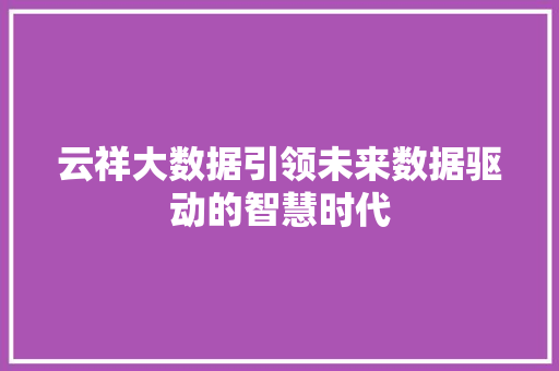 云祥大数据引领未来数据驱动的智慧时代 网络技术