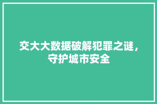 交大大数据破解犯罪之谜，守护城市安全