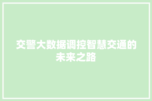 交警大数据调控智慧交通的未来之路
