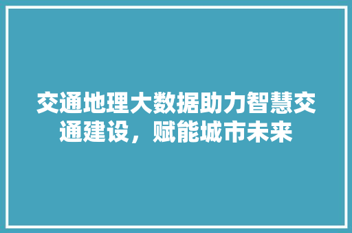 交通地理大数据助力智慧交通建设，赋能城市未来