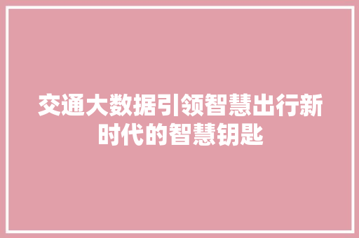 交通大数据引领智慧出行新时代的智慧钥匙