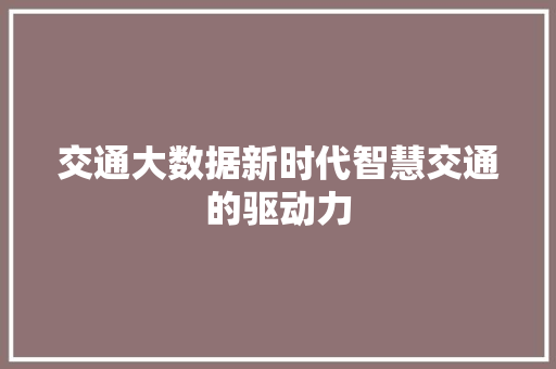 交通大数据新时代智慧交通的驱动力
