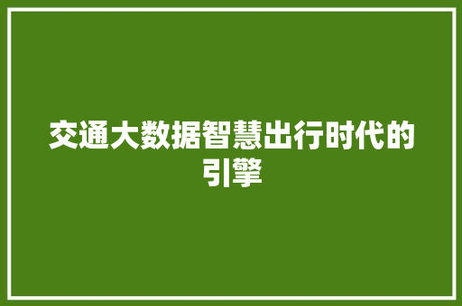 交通大数据智慧出行时代的引擎 电脑故障维修