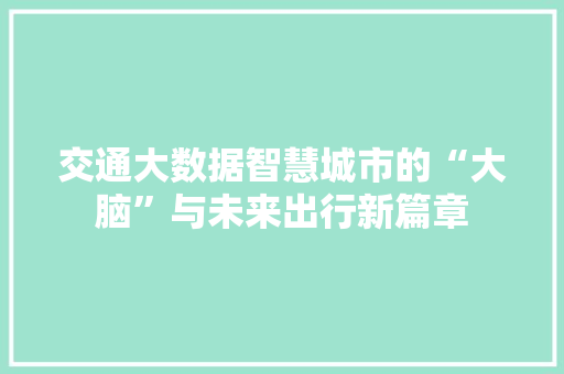 交通大数据智慧城市的“大脑”与未来出行新篇章