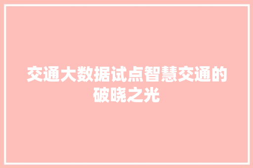 交通大数据试点智慧交通的破晓之光