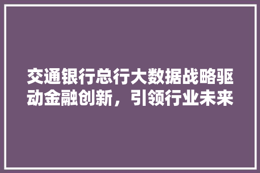 交通银行总行大数据战略驱动金融创新，引领行业未来 网络技术