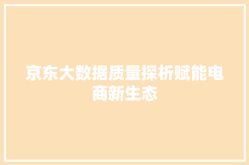 京东大数据质量探析赋能电商新生态 网络技术