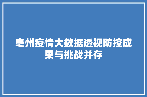 亳州疫情大数据透视防控成果与挑战并存 编程语言
