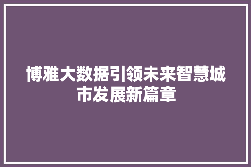 博雅大数据引领未来智慧城市发展新篇章