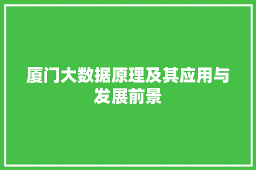 厦门大数据原理及其应用与发展前景 操作系统