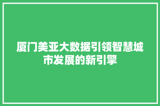 厦门美亚大数据引领智慧城市发展的新引擎 电脑基础 厦门美亚大数据引领智慧城市发展的新引擎 电脑基础