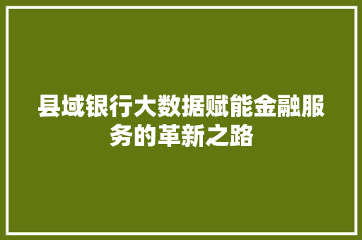 县域银行大数据赋能金融服务的革新之路