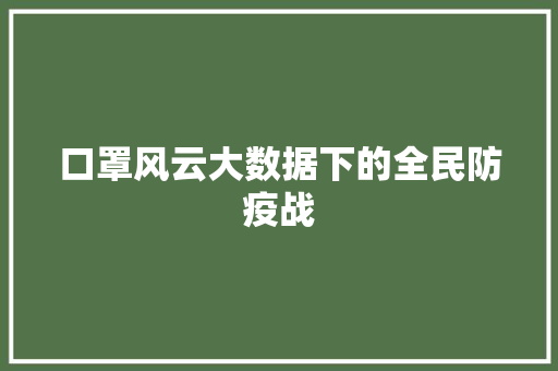 口罩风云大数据下的全民防疫战 电脑故障维修