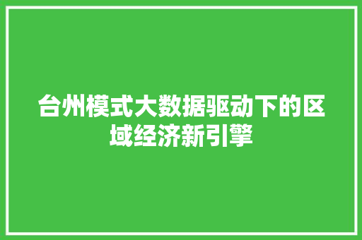 台州模式大数据驱动下的区域经济新引擎