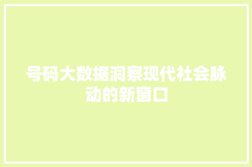 号码大数据洞察现代社会脉动的新窗口 电脑故障维修
