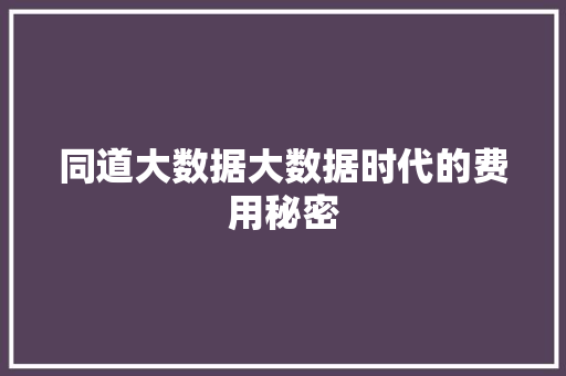 同道大数据大数据时代的费用秘密 编程语言