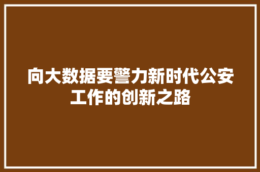 向大数据要警力新时代公安工作的创新之路 电脑故障维修