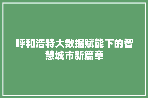 呼和浩特大数据赋能下的智慧城市新篇章 操作系统 呼和浩特大数据赋能下的智慧城市新篇章 操作系统