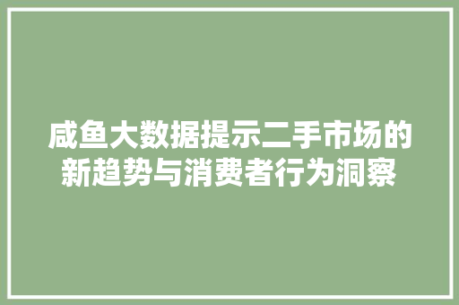 咸鱼大数据提示二手市场的新趋势与消费者行为洞察 电脑基础