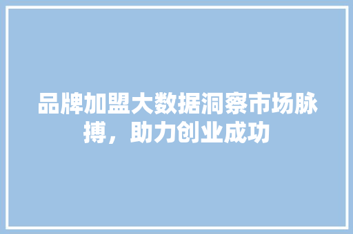 品牌加盟大数据洞察市场脉搏，助力创业成功 电脑故障维修