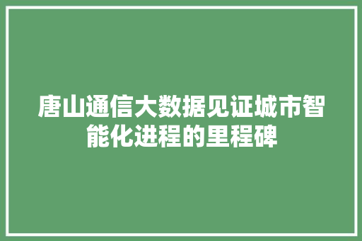 唐山通信大数据见证城市智能化进程的里程碑 操作系统