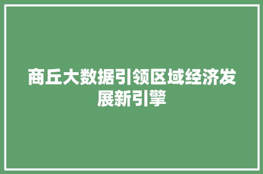 商丘大数据引领区域经济发展新引擎 编程语言