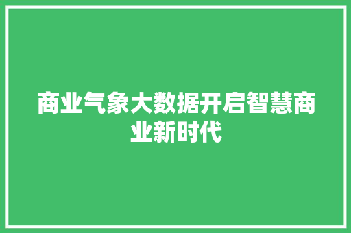 商业气象大数据开启智慧商业新时代 电脑基础