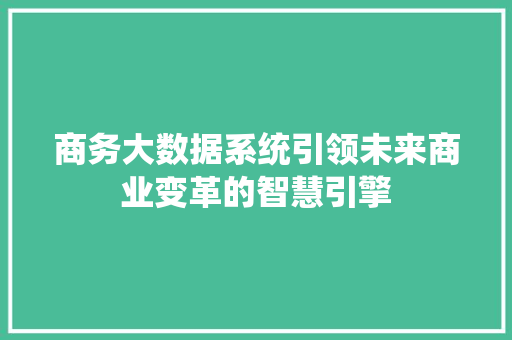 商务大数据系统引领未来商业变革的智慧引擎 编程语言