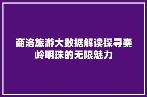 商洛旅游大数据解读探寻秦岭明珠的无限魅力 编程语言