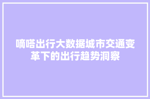 嘀嗒出行大数据城市交通变革下的出行趋势洞察 网络技术