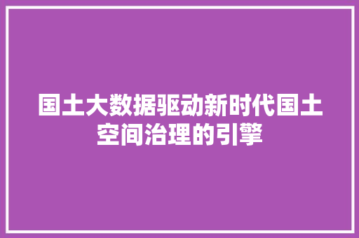 国土大数据驱动新时代国土空间治理的引擎 编程语言