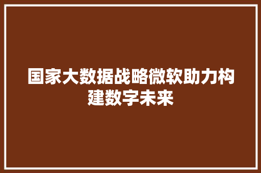 国家大数据战略微软助力构建数字未来 网络技术