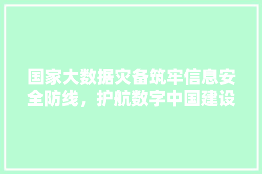 国家大数据灾备筑牢信息安全防线,护航数字中国建设 电脑配置 国家大数据灾备筑牢信息安全防线,护航数字中国建设 电脑配置