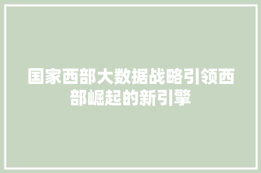 国家西部大数据战略引领西部崛起的新引擎 电脑基础
