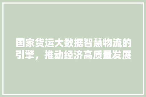 国家货运大数据智慧物流的引擎，推动经济高质量发展 编程语言