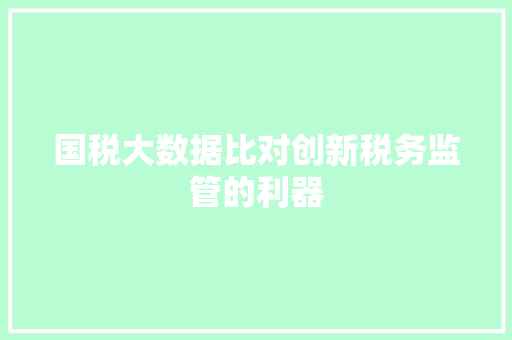国税大数据比对创新税务监管的利器 网络技术