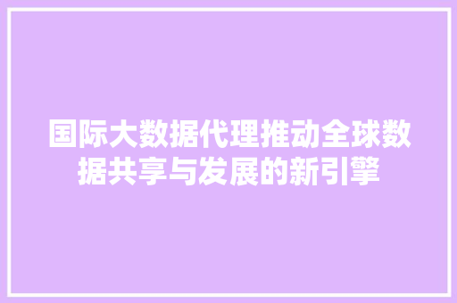 国际大数据代理推动全球数据共享与发展的新引擎 操作系统