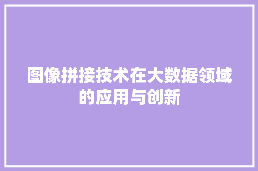 图像拼接技术在大数据领域的应用与创新 电脑基础