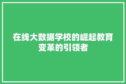 在线大数据学校的崛起教育变革的引领者 电脑故障维修