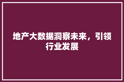 地产大数据洞察未来，引领行业发展 电脑配置